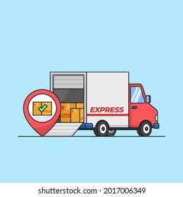 success shipping on delivery location full loaded truck with package box vector illustration