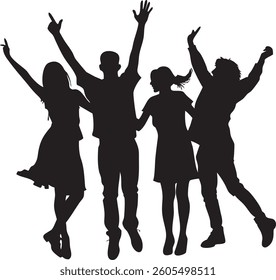 Success Silhouette, A united team of business professionals celebrates their achievements with raised arms, conveying teamwork and success through their silhouettes.