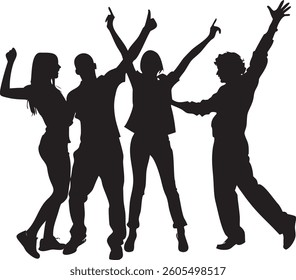 Success Silhouette, A united team of business professionals celebrates their achievements with raised arms, conveying teamwork and success through their silhouettes.
