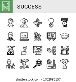 success simple icons set. Contains such icons as Curriculum, Badge, Management, Direction, Gem, Manager, Development, Growth, Certificate, can be used for web, mobile and logo