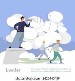 Success speaker business man in flat style. Graphic digital voice. Businessman orator person. Information communication technology. People leader character business landing set. Isolated vector symbol