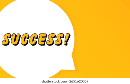 Success speech bubble. Bold outline, comic style shape, vibrant background, dialog element, visual communication, announcement layout, message highlight, template for interaction.