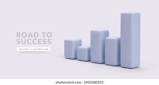 Success statistics are shown by a graph in 3D realistic style. Vector illustration