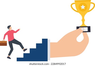 Success steps to reach work achievement, ladder of success, self improvement or career development, step to succeed and reach goal, employee effort, reach goal 
