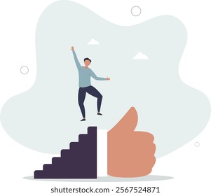 Success steps to reach work achievement, stair or ladder of success, self improvement or career development,flat characters.