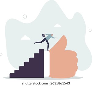 Success steps to reach work achievement, stair or ladder of success, self improvement or career development, step to succeed and reach goal concept. character life .