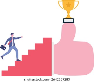 Success steps to reach work achievement, stair or ladder of success, self improvement or career development,

