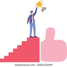 Success steps to reach work achievement, stair or ladder of success, self improvement or career development,
