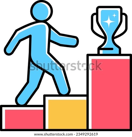 Success steps to reach work achievement, ladder of success, self improvement or career development, step to succeed and reach goal, employee effort, reach goal