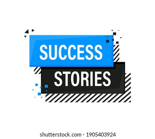 Success stories megaphone blue banner in 3D style on white background. Vector illustration.