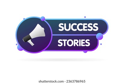 Success stories sign. Flat, purple, megaphone in a circle, success stories sign. Vector icon