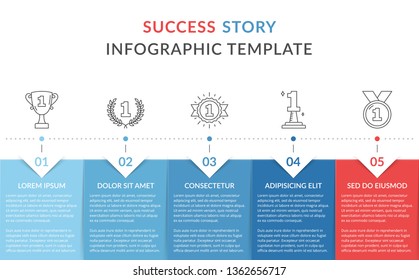 Success Story With Line Icons, Timeline Infographics Template, Vector Eps10 Illustration