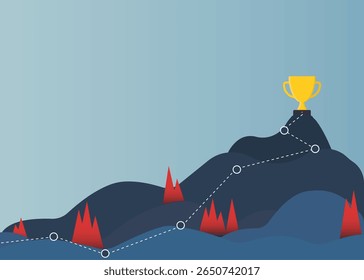 Success Story. Route to the red flag on the top of mountain. Stock Illustration
