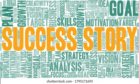 Success story word cloud isolated on a white background.