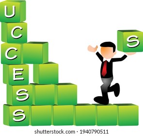 Success strategy  Business man towards success illustration in white background