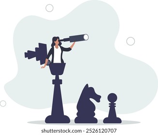 Success strategy, plan ahead to win business competition, leadership vision or looking for opportunity,flat design with people.