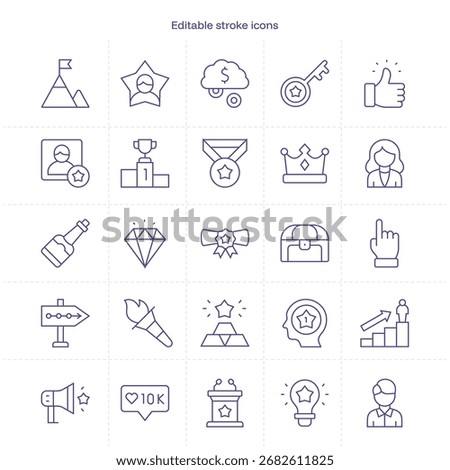 Success stroke icon. Success line icon set. editable stroke icon pack. Line, Thin, Linear Style Icon Bundle. Fully Customizable