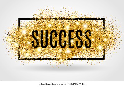 Success symbol. Successful gold background for flyer, poster,  banner, web header. Abstract golden texture for text, type, quote. Shine blur backdrop.