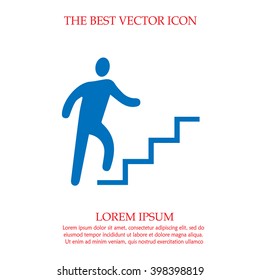 Success symbol vector icon. Business promotion concept sign. Man on stairs simple isolated illustration.