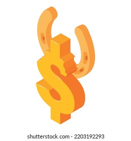 Success talisman icon isometric vector. Golden dollar sign and horseshoe icon. Wealth, luck, wild west concept
