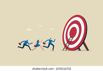 Success target or career growth. Business team running towards the goal. Illustration