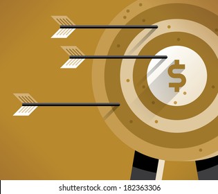 Success Target with hitting arrows and dollar sign in center.