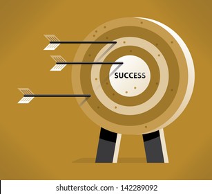 Success Target with hitting arrows. Vintage style vector illustration with stylish design. Idea - Way to Business Success, Setting and Hitting business goals. Enjoy!