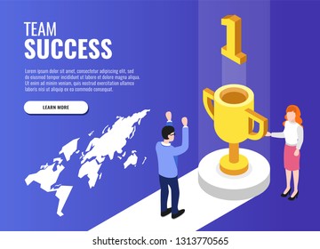 Success team concept. Web banner, infographics. Isometric vector illustration.