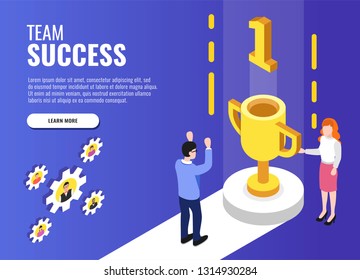 Success team concept. Web banner, infographics. Isometric vector illustration.