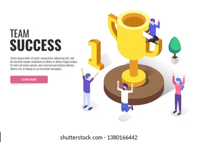 Success team concept. Web banner, infographics. Isometric vector illustration.