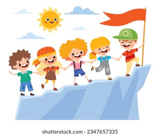 Success  And Teamwork Concept With Cartoon Kids