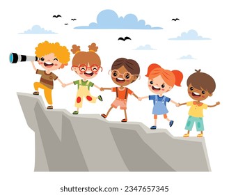 Success  And Teamwork Concept With Cartoon Kids