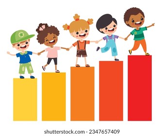 Success  And Teamwork Concept With Cartoon Kids