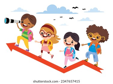 Success  And Teamwork Concept With Cartoon Kids