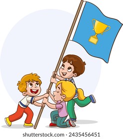 Success And Teamwork Concept With Cartoon Kids