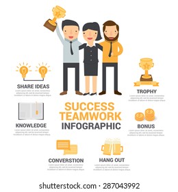 Success teamwork, get trophy award. Infographics Vector illustration