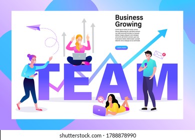 The success of teamwork Via mobile phone. Business partnership concept in flat vector illustration.