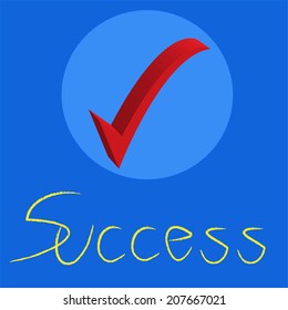 success text with check mark on a blue background