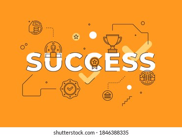 Success text concept modern flat style vector illustration red banner with outline icons. Business development service website landing page template or mobile apps