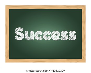 Success text on green school chalkboard background texture with frame vector. Template for your design.