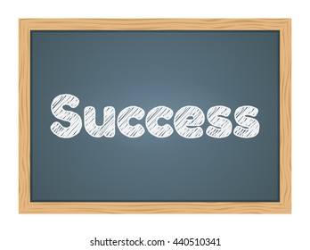 Success text on green school chalkboard background texture with frame vector. Template for your design.