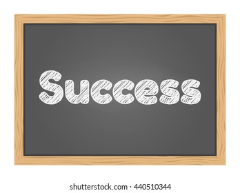 Success text on green school chalkboard background texture with frame vector. Template for your design.