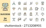 Success thin line icon set. Containing business, goals, achievement, awards, victory, leader and more. Colored vector illustration