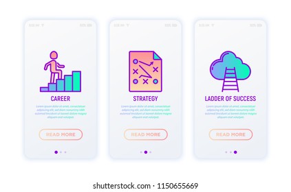 Success thin line icons: career, strategy, ladder. Modern vector illustration for user mobile app.