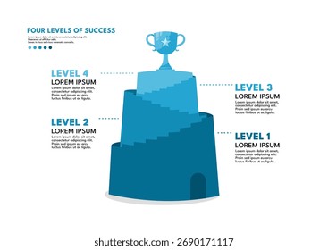 Sucesso torre infográfico quatro etapas para o topo, quatro níveis de sucesso