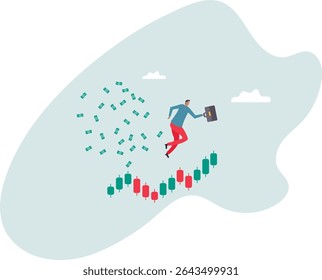 Sucesso comerciante fazer lucro com negociação de investimento, crescimento do mercado de ações, ficar rico de negociação Crypto .business concept.character para design.