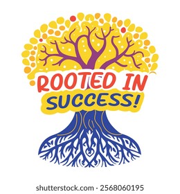 Success tree with admiring quote, flat style sticker