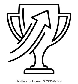 Ícone do troféu de sucesso com seta ascendente simbolizando conquista e progresso