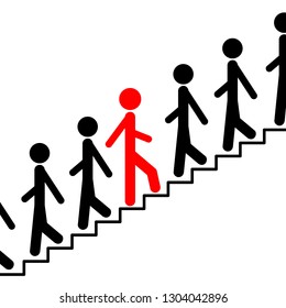 success, unique, man who goes against the crowd, exceptional, not like others, to resist, to go against the current, to go uphill - Vector