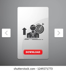 success, user, target, achieve, Growth Glyph Icon in Carousal Pagination Slider Design & Red Download Button